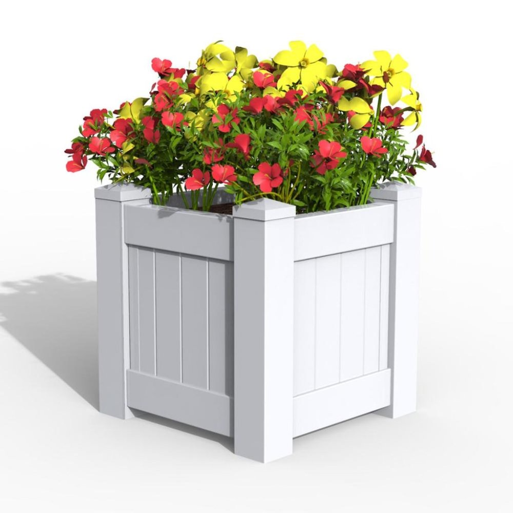 NEW White Vinyl Square Planter 18x18x18